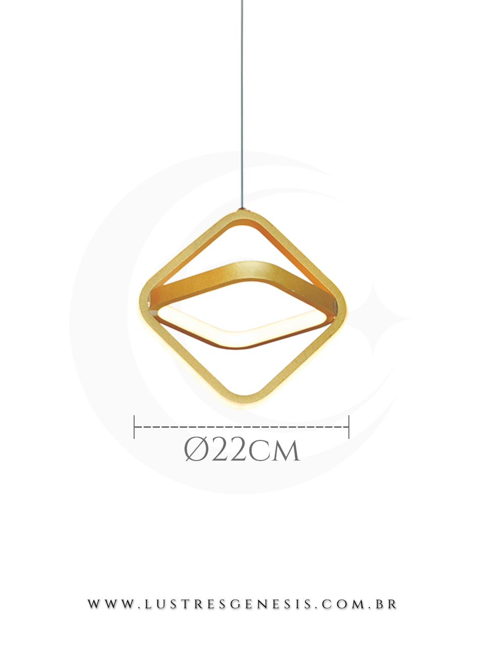 Pendente LED Moderno Sindora Dourado Bivolt 16W 3000K 38x10cm, Bancada Area Gourmet, Lavabo, Cabeceira de Cama, Banheiro